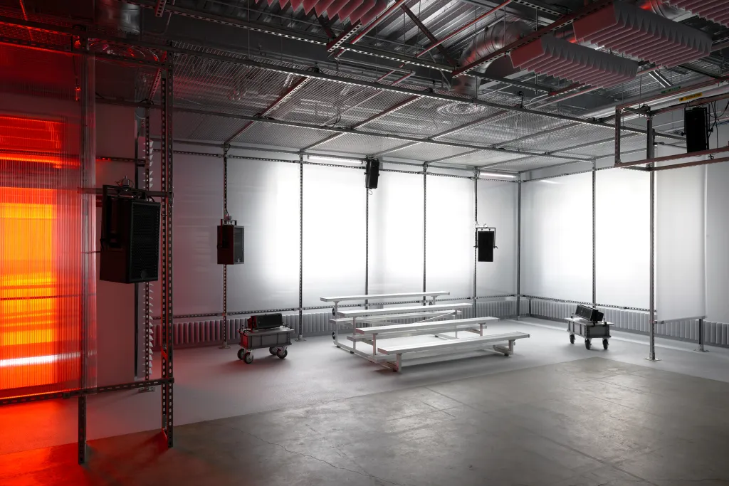 An angled view of the Dartmouth Warehouse for Sonic Art