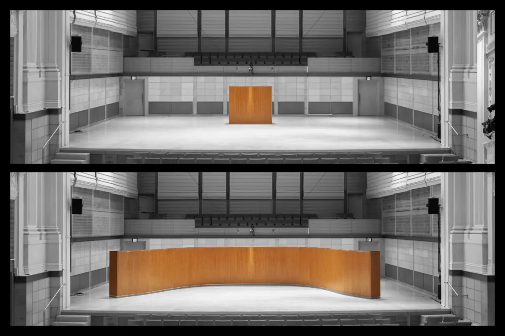 Recurve acoustic shell closed and open